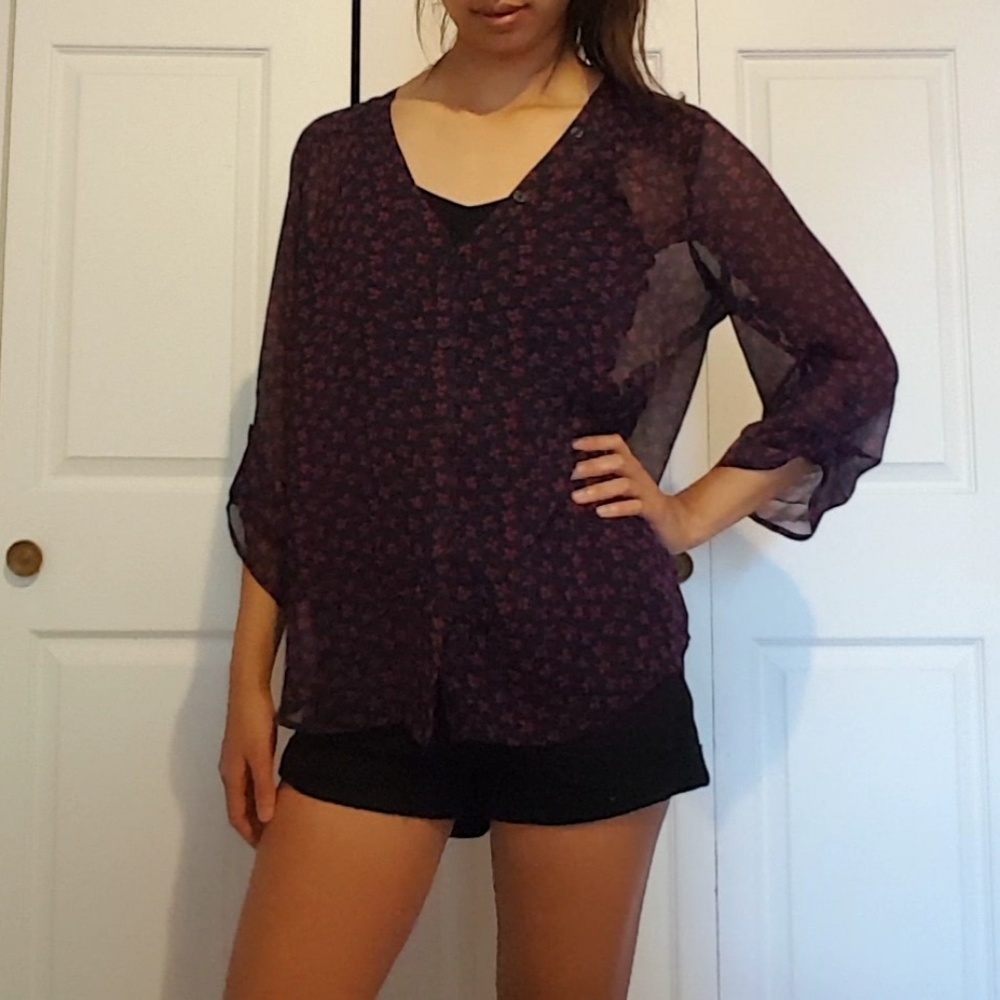 NWOT Maurices Navy and Purple Sheer Top